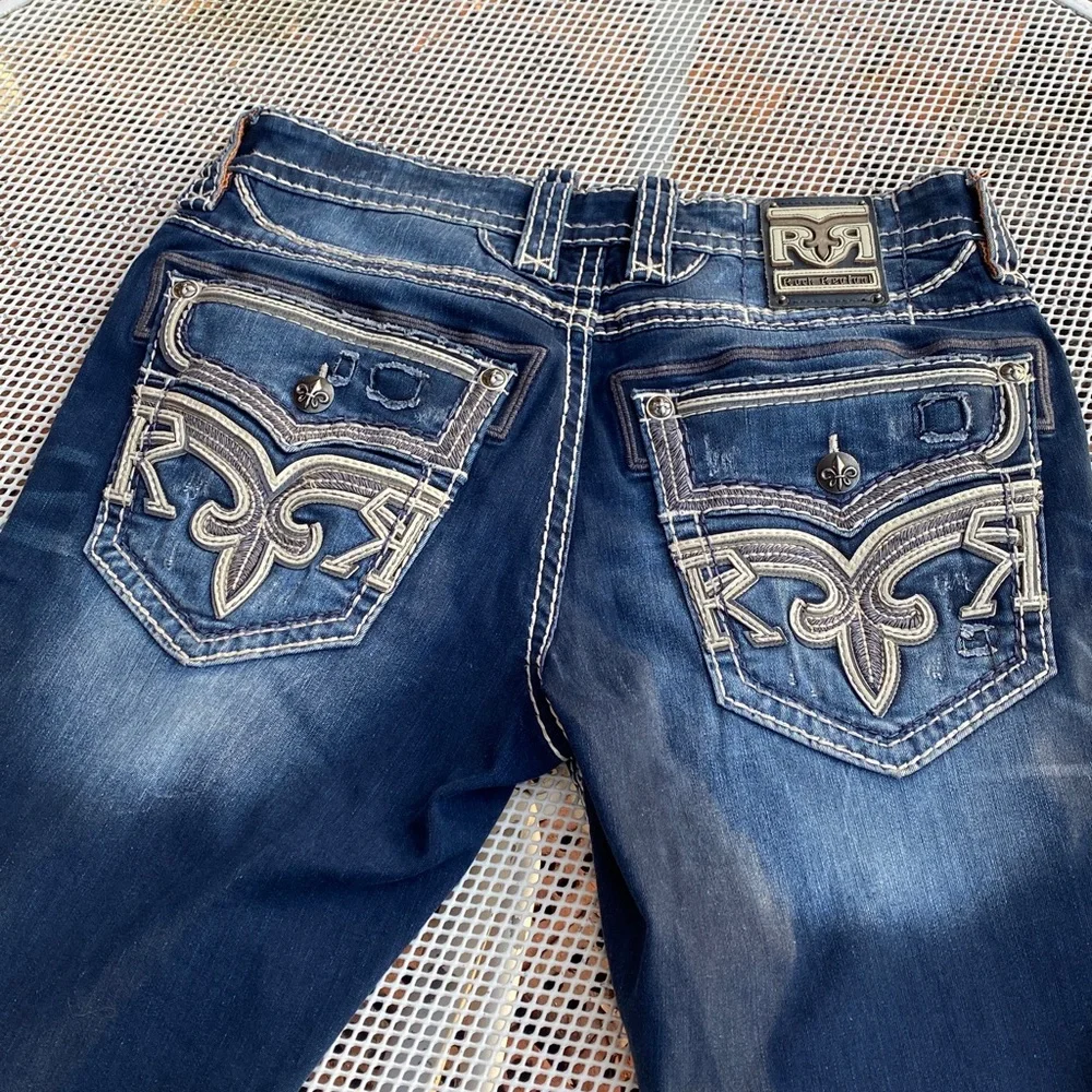 Rock Revival Blue Denim Jeans Elmwood boot size 34 - Picture 5 of 14